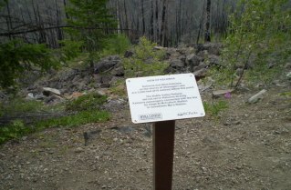 Kettle Valley Railway Myra Canyon information sign at Kelowna viewpoint, 2010-08.